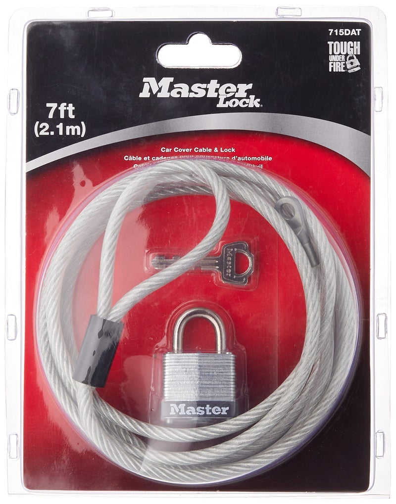 Master Lock 715DAT Braided Steel Car Cover Cable with Laminated Steel Padlock, 7 ft cable and 1-1/8 in. Wide Lock - Image 1